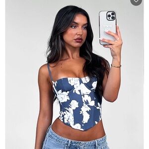 White Fox Boutique Navy and White Floral Crop Top
